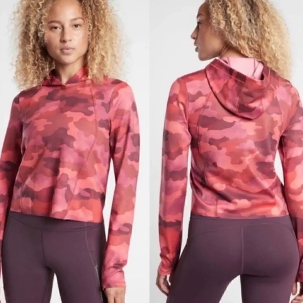 Athleta Pinnacle Red Camo Cropped Hoodie